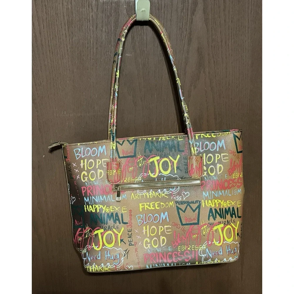 ALBA Graffiti Shoulder Bag Tote Inspirational God Hope Joy Peace Happy Art Hug E